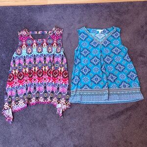 Dress Barn Pink Multi & Turquoise Printed Tank Top Set